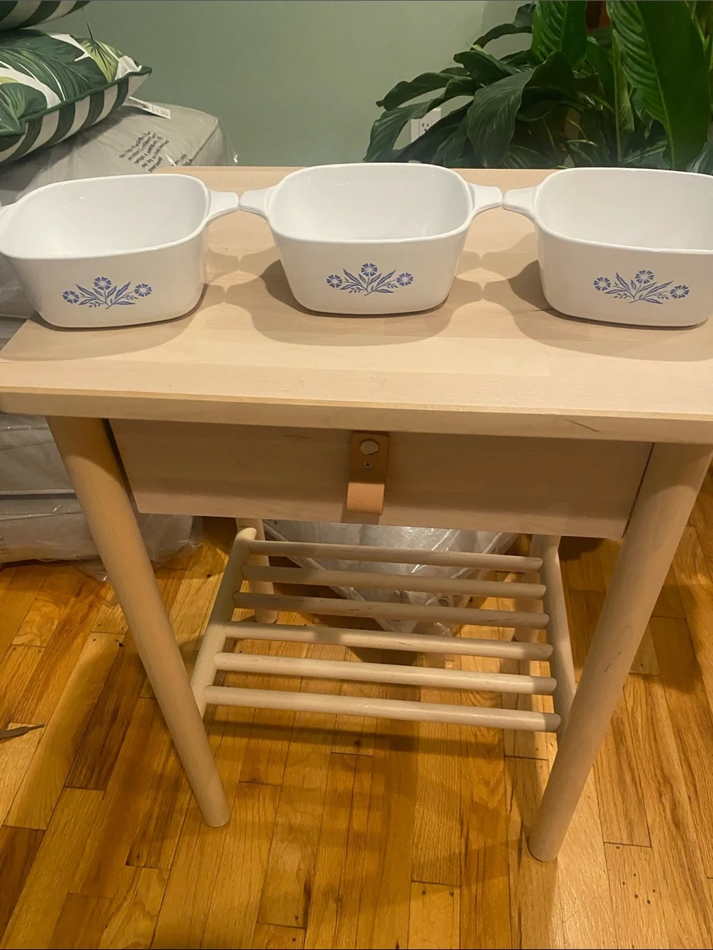 Vintage Corning Ware White Casserole Dishes with Blue Floral Motif - Set of 3